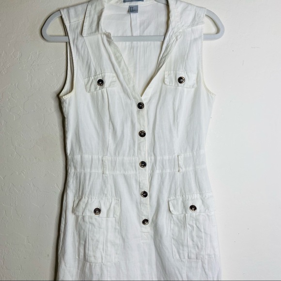 H&M white Linen Dress , Button front dress size 8 - Picture 2 of 11